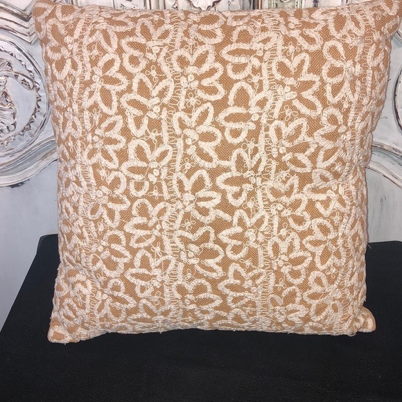 Battenberg Embroidery on Cotton Muslin Square Accent Pillow - Picture 1 of 5